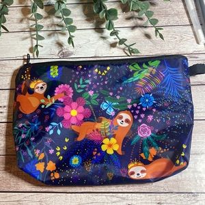 NEW MakeUp Cosmetics Pouch Case Bag Peaceful Happy Sloths Patterned Blue